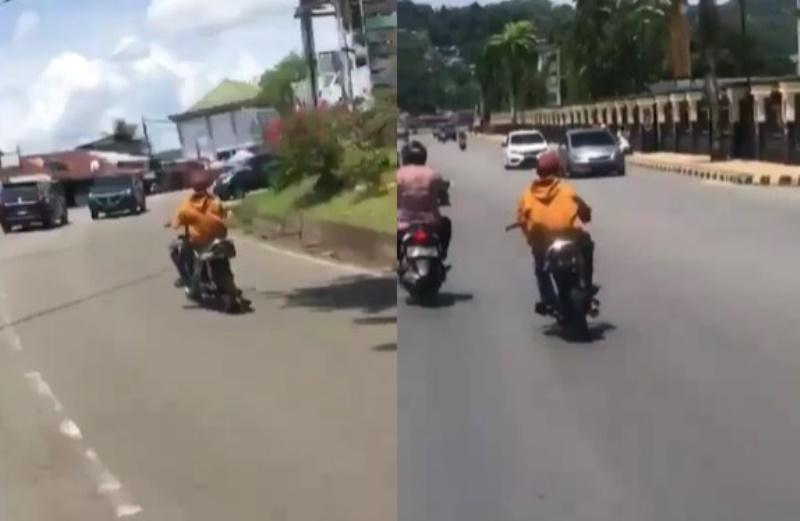 Viral Video Pemotor Ugal ugalan di Jalan Raya Endingnya Apes