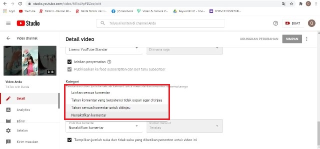 Cara Mematikan Komentar YouTube Lewat PC