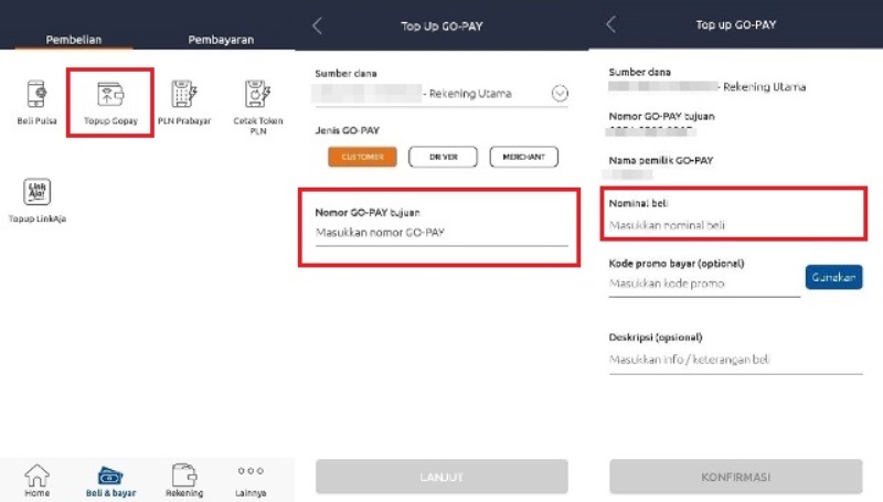 Cara Top Up Gopay BRI Mobile Banking