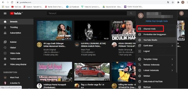 Tampilan YouTube di PC atau Laptop