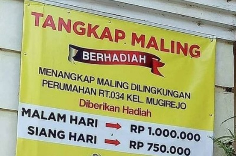 VIRAL Spanduk Sayembara Tangkap Maling, Berhadiah Uang Tunai dan Ada Syaratnya VIRAL Spanduk Sayembara Tangkap Maling Berhadiah Uang Tunai dan Ada Syaratnya