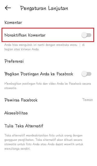 Cara Menonaktifkan Semua Komentar di Instagram