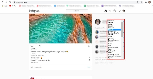Pilihan Bahasa di IG