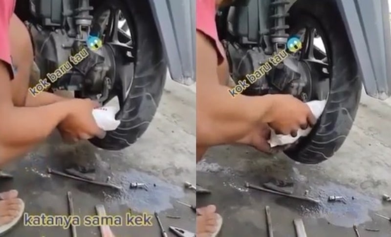 Super Kreatif Pria ini Tambal Ban Pakai Tepung Tapioka