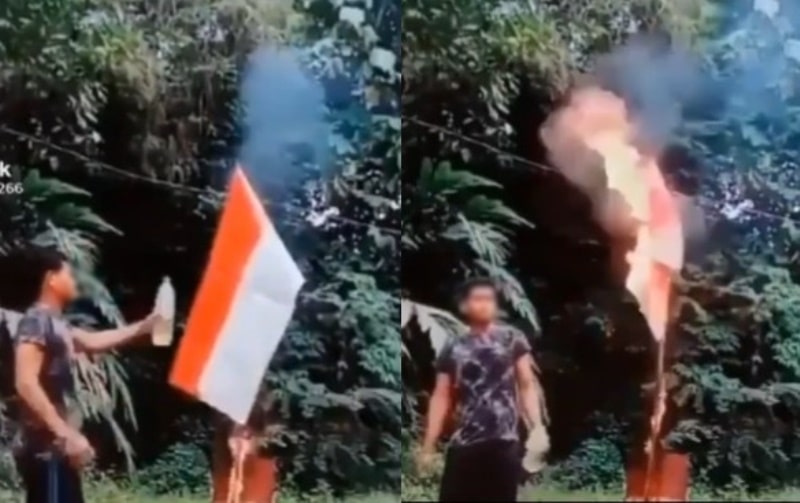 Aksi Pria Bakar Bendera Merah Putih Viral Warga 62 Berharap Pelaku Cepat Diciduk