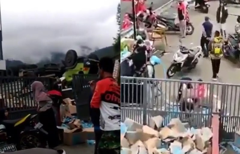 Aksi Warga Jarah Muatan Truk Kontainer yang Terguling di Tawangmangu Bikin Miris