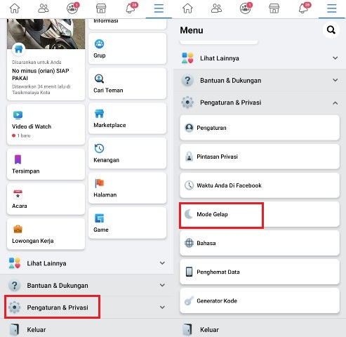 Cara Mengaktifkan Dark Mode Facebook Android