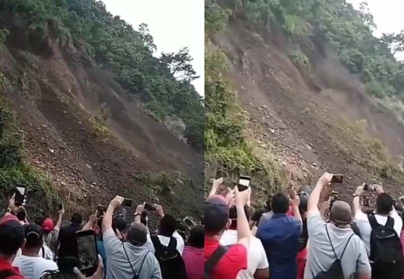 Nekat Banget Sejumlah Warga Ramai Rekam Detik detik Tanah Longsor