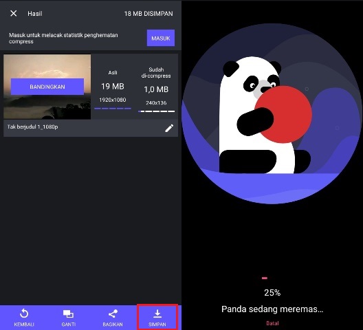 Proses Mengompres di Panda Video Compressor