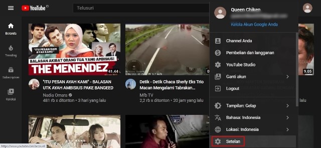 Setelan YouTube PC