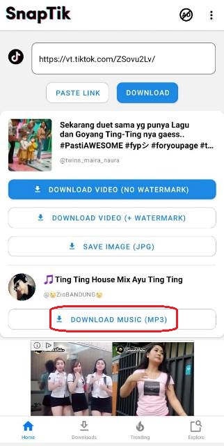 Cara Download Lagu TikTok di SnapTik