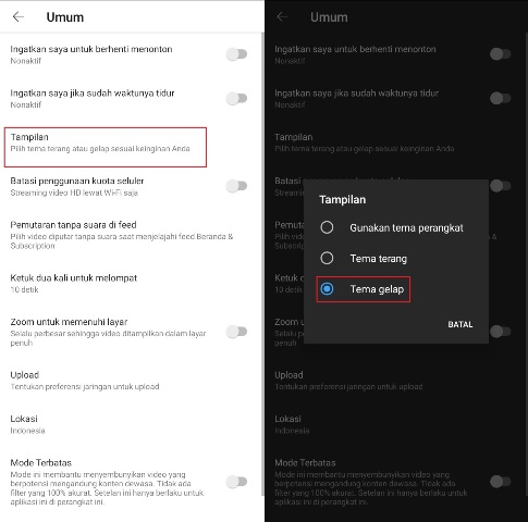 Cara Membuat YouTube Dark Mode di HP