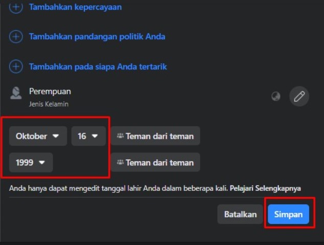 Cara Mengubah Tanggal Lahir di FB PC