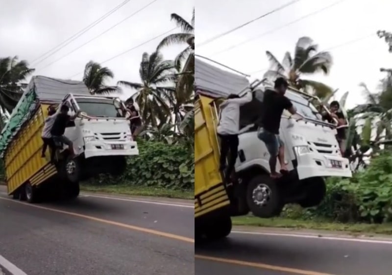 Detik-detik Mendebarkan Truk Standing Saat Melaju di Tanjakan, 3 Pria Nekat Lakukan Ini Detik-detik Truk Standing Saat Melaju di Tanjakan, 3 Pria Nekat Lakukan Ini
