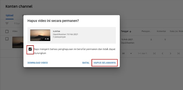 Menghapus Video di YouTube untuk selamanya