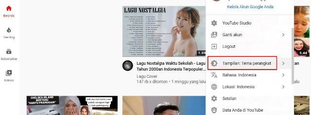 Mengubah Tampilan YT Jadi Dark Mode