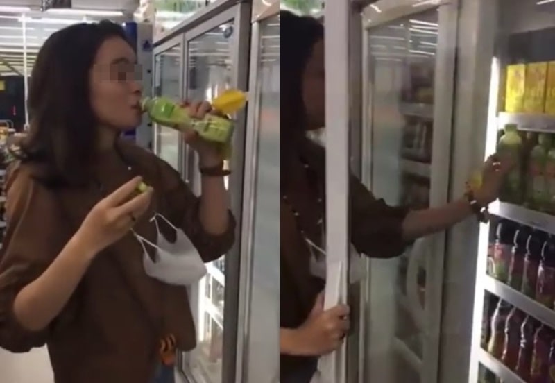 Unfaedah Wanita ini Sengaja Cicipi Minuman di Kulkas Minimarket dan Dikembalikan Lagi