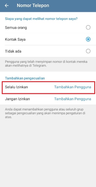 Cara Menambahkan Pengecualian di Telegram