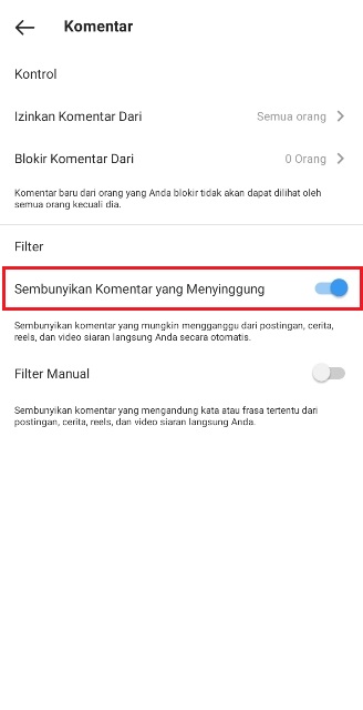 Pengaturan Komentar di IG Kita