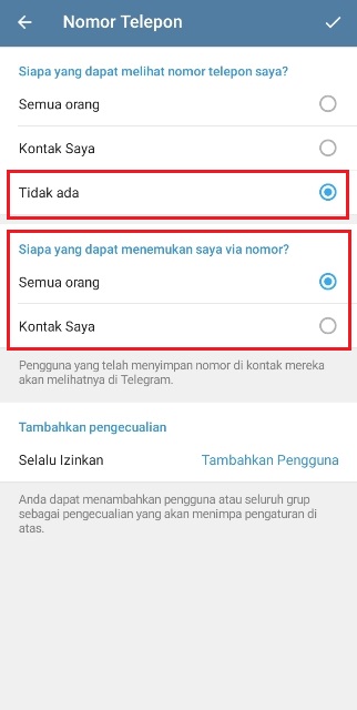 Tutorial Sembunyikan No Telegram dari Semua Orang