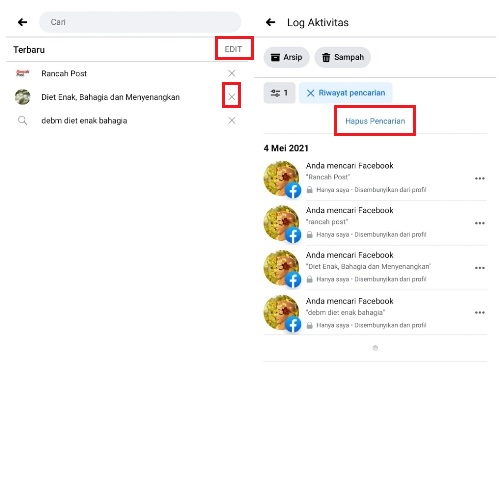 Cara Hapus Riwayat Pencarian di FB