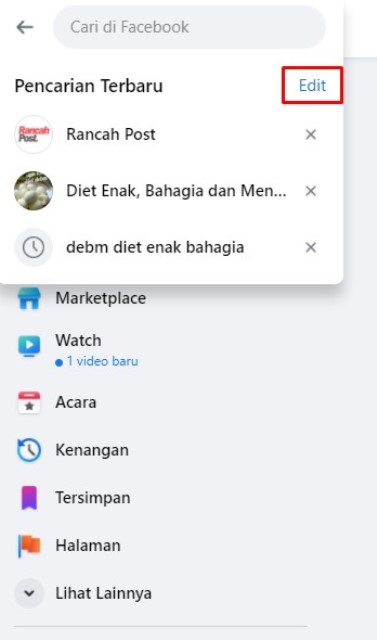 Cara Menghapus Pencarian di Fb PC