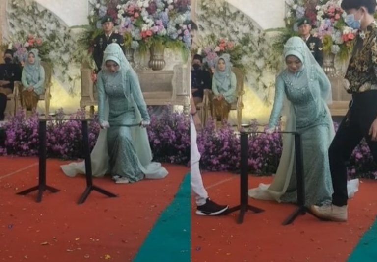 Atraksi Pengantin Wanita Berhasil Patahkan Besi Saat Resepsi Tamu Auto Melongo