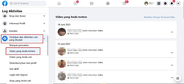 Cara Menghapus Riwayat Tontonan di FB PC