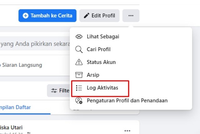 Menuju Log Aktivitas FB