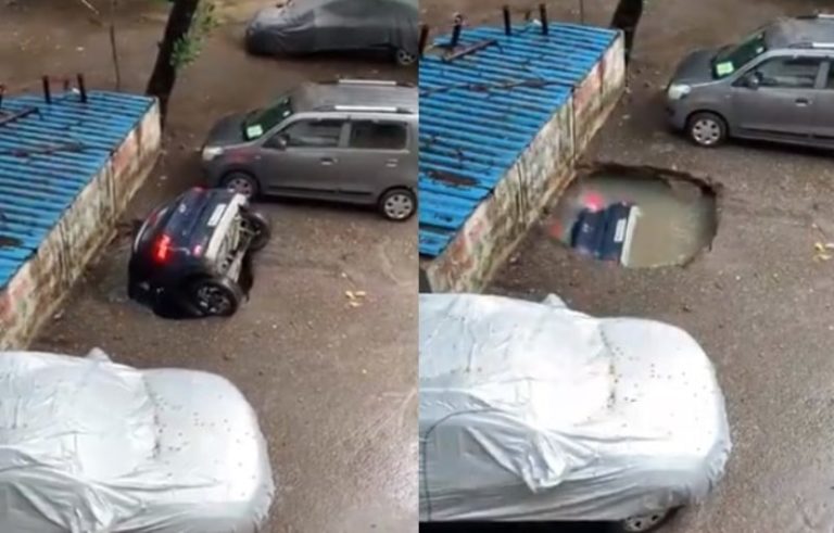VIRAL Detik detik Mobil Mendadak Ambles Saat Parkir dan Masuk Lubang Sumur