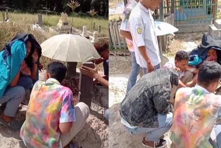 VIRAL Para Pelajar Sempatkan Waktu Datangi Makam Teman Saat Rayakan Kelulusan