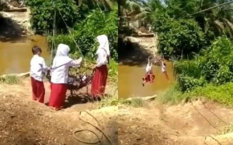 Viral 3 Bocah SD Gelantungan di Keranjang Saat Seberangi Sungai Demi ke Sekolah Ini Faktanya