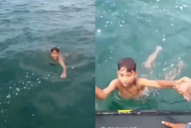Viral Video TNI Selamatkan Bocah yang Terombang ambing di Tengah Laut Sendirian