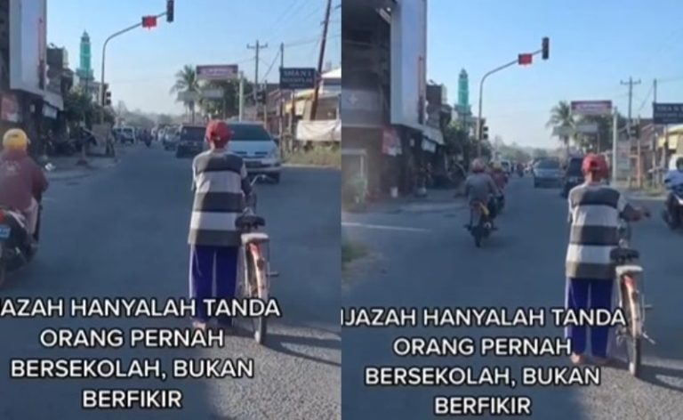 Pemotor Malah Nyelonong Kakek Pesepeda ini Tetap Taat Aturan Berhenti di Lampu Merah