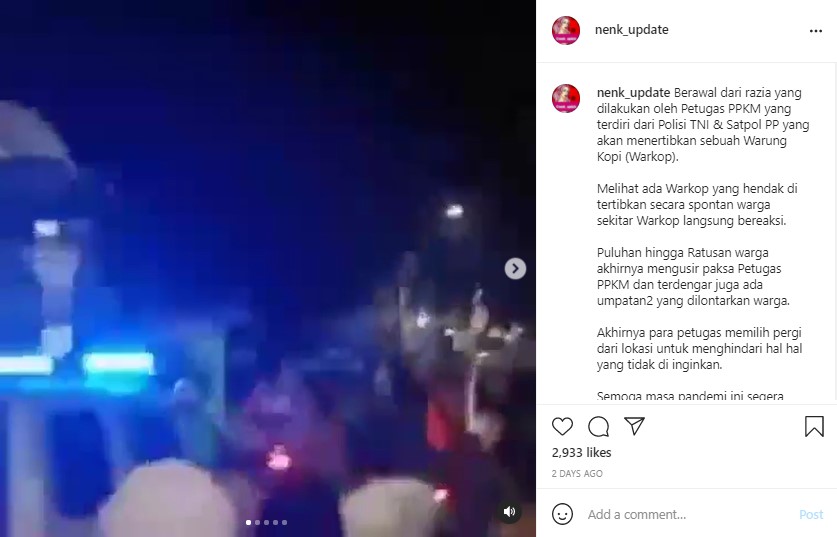 Tangkapan Layar Unggahan Akun IG @nenk update