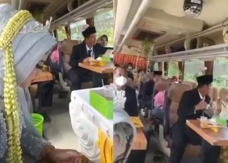 Unik Begini Momen Pasangan Menikah di Dalam Bus Berjalan