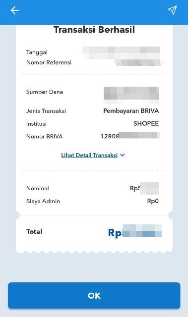 Bukti Pembayaran Berhasil - Cara Bayar Shopee Lewat BRImo