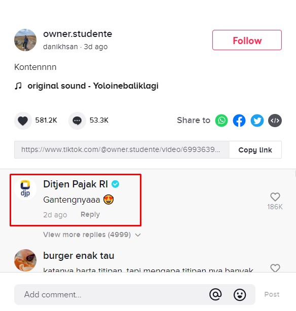 Komentar Akun Ditjen Pajak RI Komentar Akun Ditjen Pajak RI