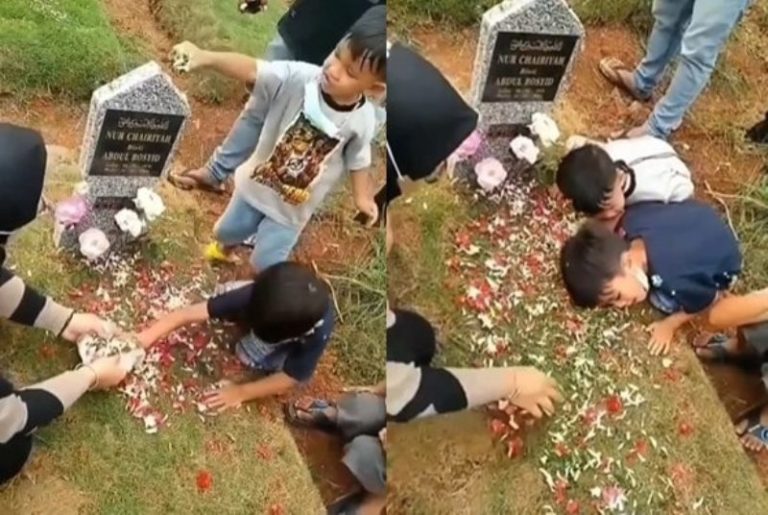 Momen 2 Bocah Ziarah ke Makam Ibu Panggil panggil Namanya Hingga Bertanya Sedang Apa