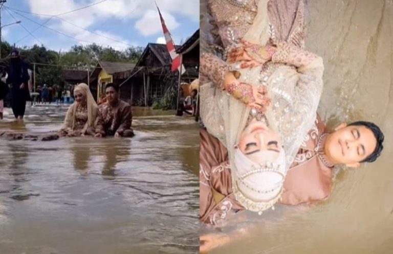 Unik dan Beda Pasangan Pengantin ini Jalani Pemotretan di Tengah tengah Banjir