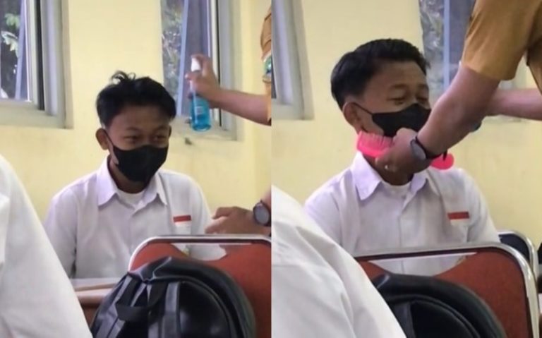 Bukan Dipotong Guru ini Justru Rapikan Rambut Murid yang Panjang dan Berantakan