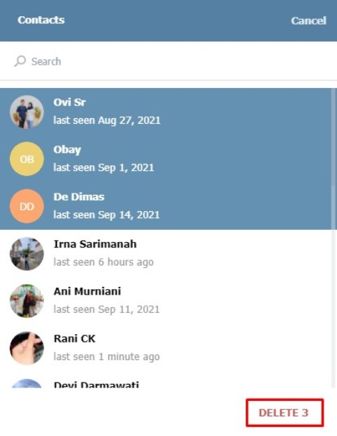 Cara Menghapus Kontak di Telegram Web