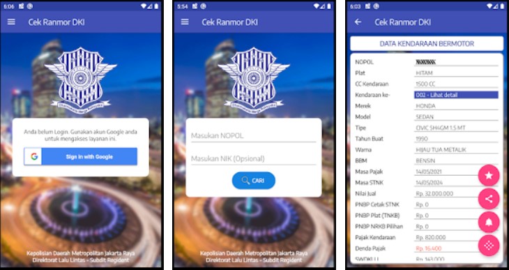 Cek Ranmor Pajak DKI Jakarta Aplikasi Cek Plat Nomor Kendaraan