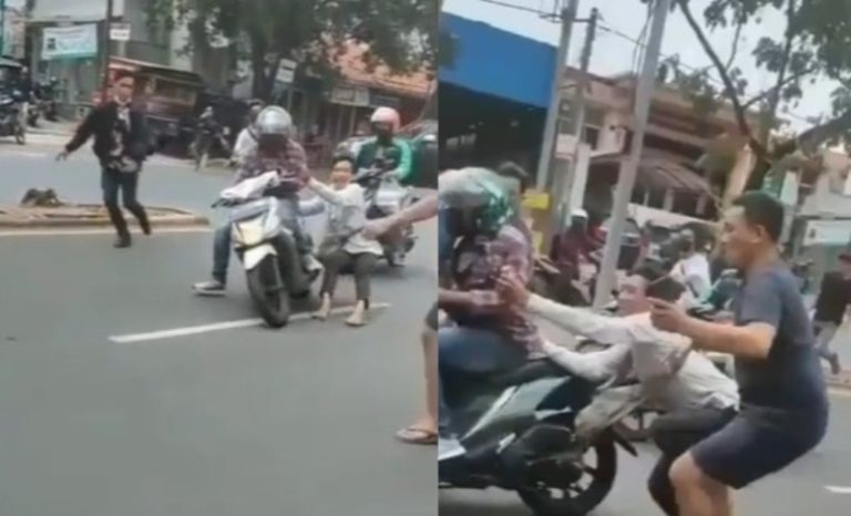 Detik detik Menegangkan Driver Ojol Nekat Gelayutan di Motor yang Disita Debt Collector