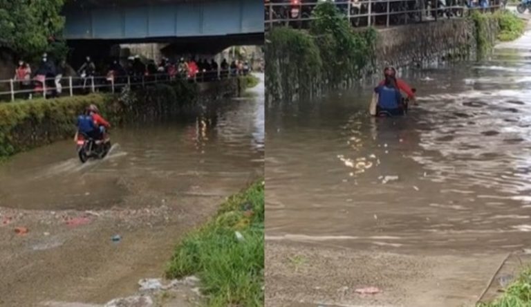 Maksa Terjang Jalanan yang Terendam Banjir Pemotor ini Berakhir Apes