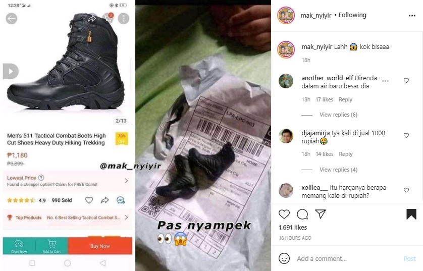 Screenshot Seseorang Beli Sepatu Harga Seribu