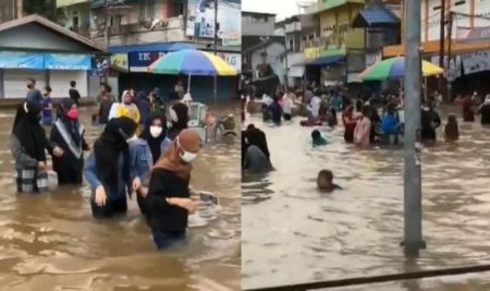 VIRAL Video Warga Ubah Lokasi Banjir Jadi Waterpark Asyik Berenang dan Jajan 1