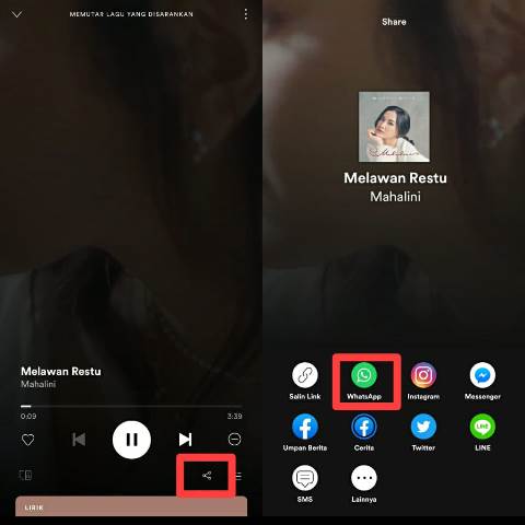 Cara Share Lagu Spotify ke Aplikasi WhatsApp