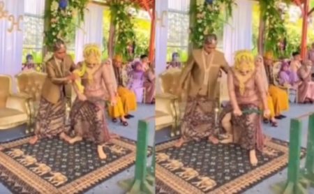 Gagah Banget Pengantin Wanita Lakukan Atraksi Patahkan Besi di Pelaminan