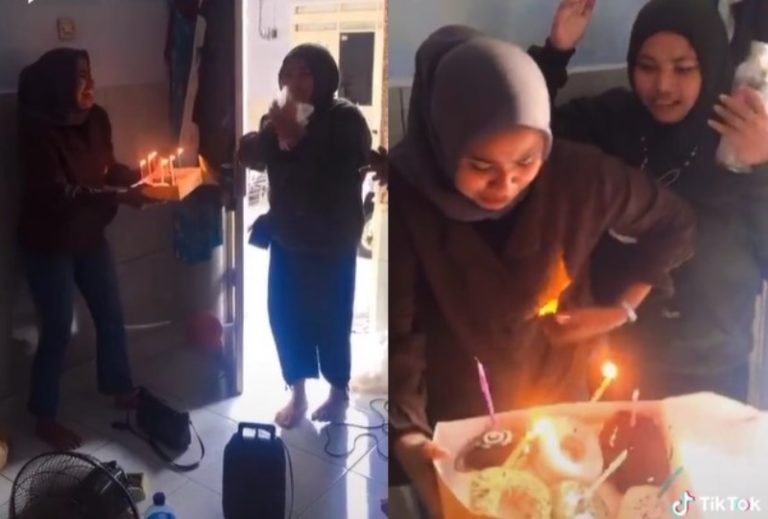 Panik Baju Wanita ini Tiba tiba Terbakar Saat Beri Kejutan Ulang Tahun ke Temannya